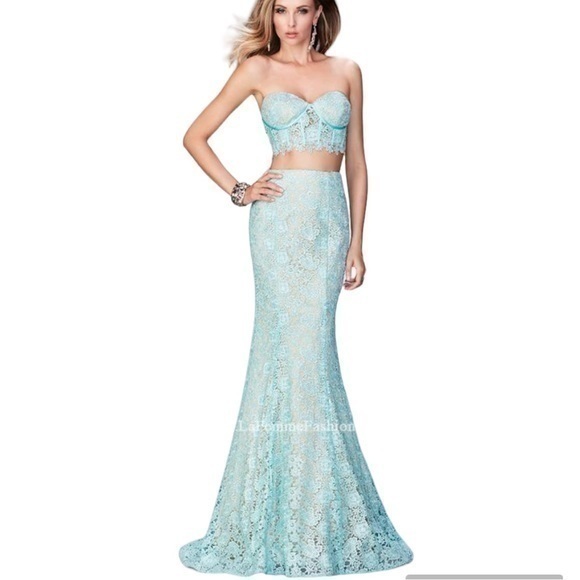 LA FEMME Mint Two piece lace mermaid corset bodice gown - Picture 1 of 14